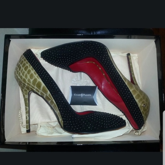 CESARE PACIOTTI Studded-Black Suede and Tan Alliga - Picture 1 of 6